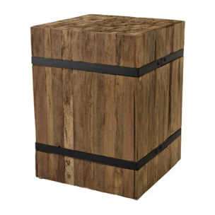 SAM - Table d'appoint carrée 'S' 34x34cm bois Teck recyclé cerclée métal noir