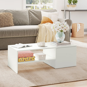 Mesa de Centro con Tablero Deslizante, Mesa baja para Salón Moderna con Compartimento Oculto, Estante Abierto, Mesa de Café para Comedor, Oficina, 110x52x36 cm, Blanco