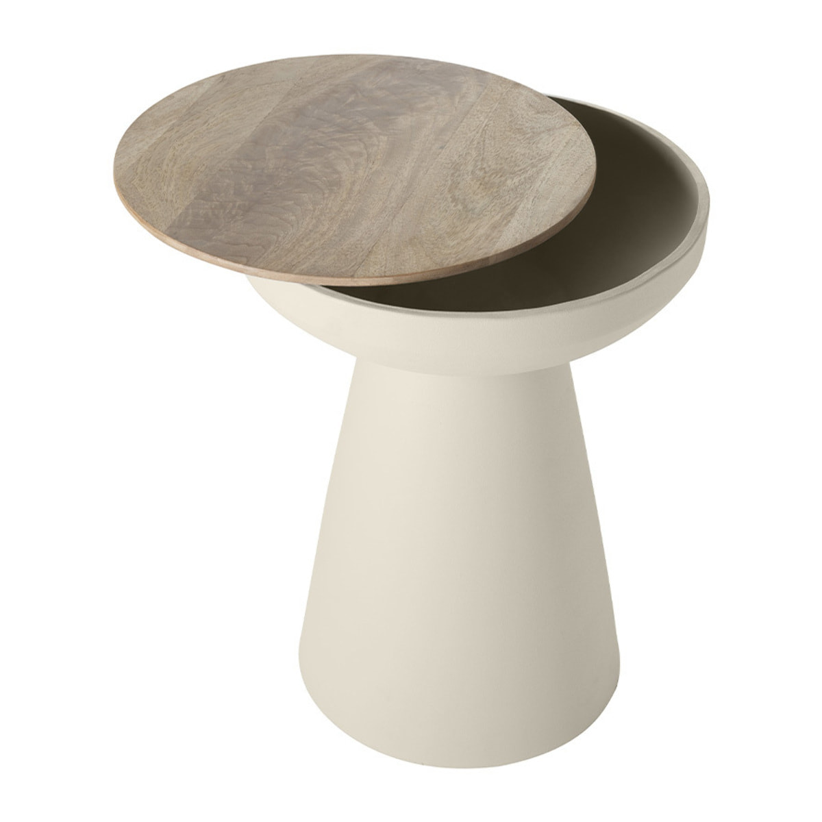 Table d'appoint ronde design avec rangement en métal grège et bois manguier massif H52 cm TAM