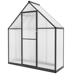 Serre de jardin alu polycarbonate - porte, lucarne - 1,7 x 0,58 x 1,95 m - noir