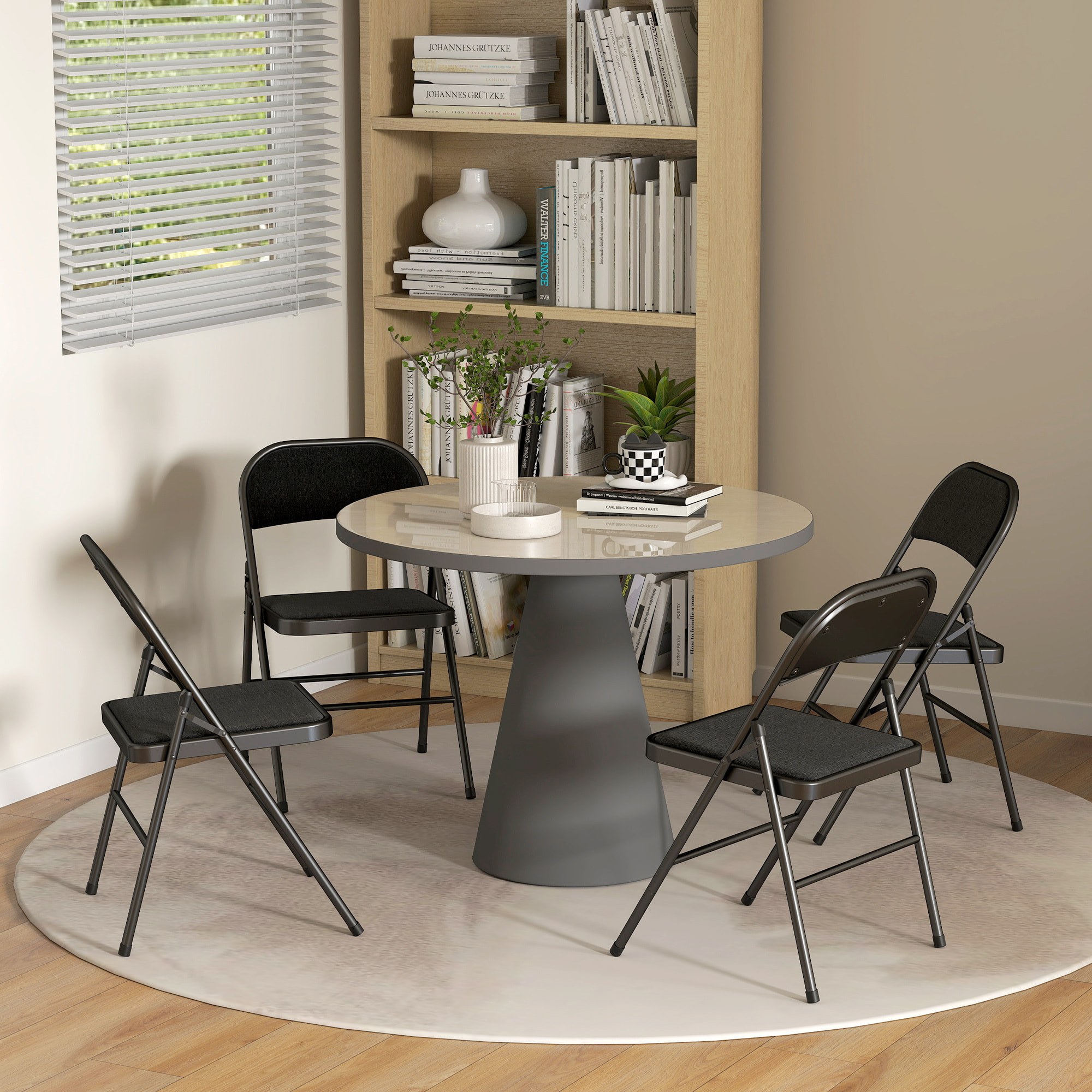 Lot de 4 chaises pliantes assise dossier rembourrés acier tissu toucher lin noir