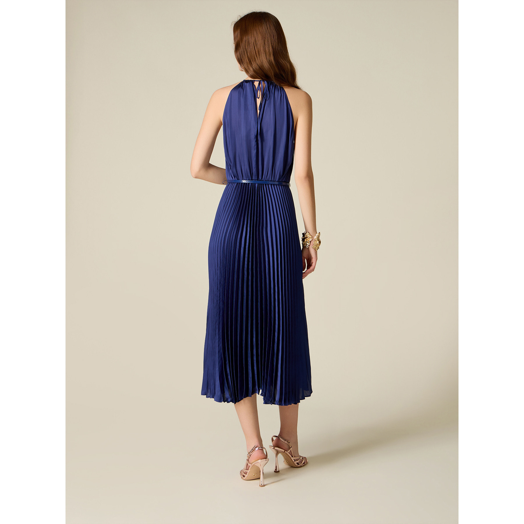 Oltre - Vestido midi de satén plisado - Azul