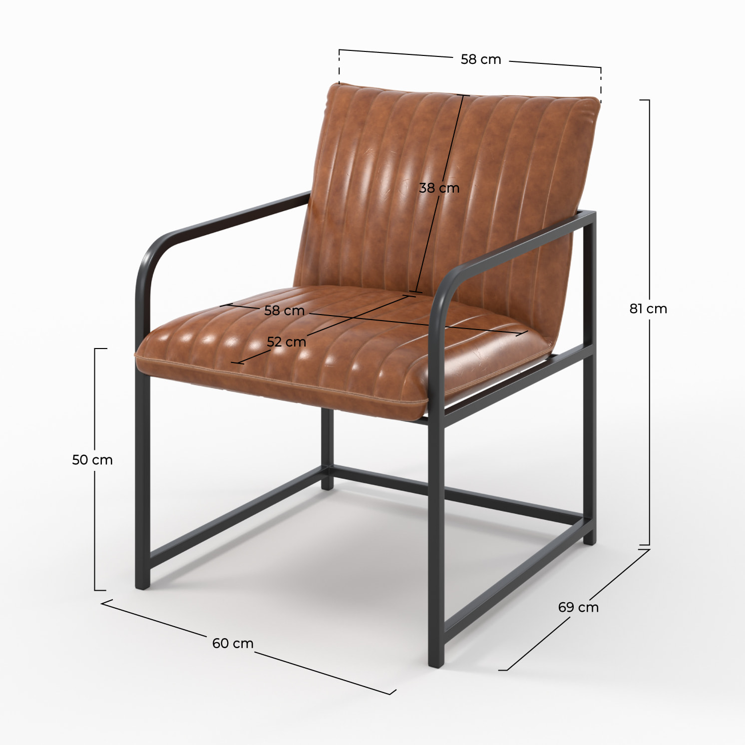 Fauteuil en cuir de buffle marron et métal noir - Armand