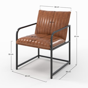 Fauteuil en cuir de buffle marron et métal noir - Armand