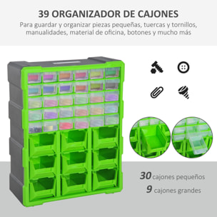 Armario Organizador de Herramientas 39 cajones tipo Estantería DIY Caja Cajonera de Herramientas 38x16x47,5 cm PP Verde