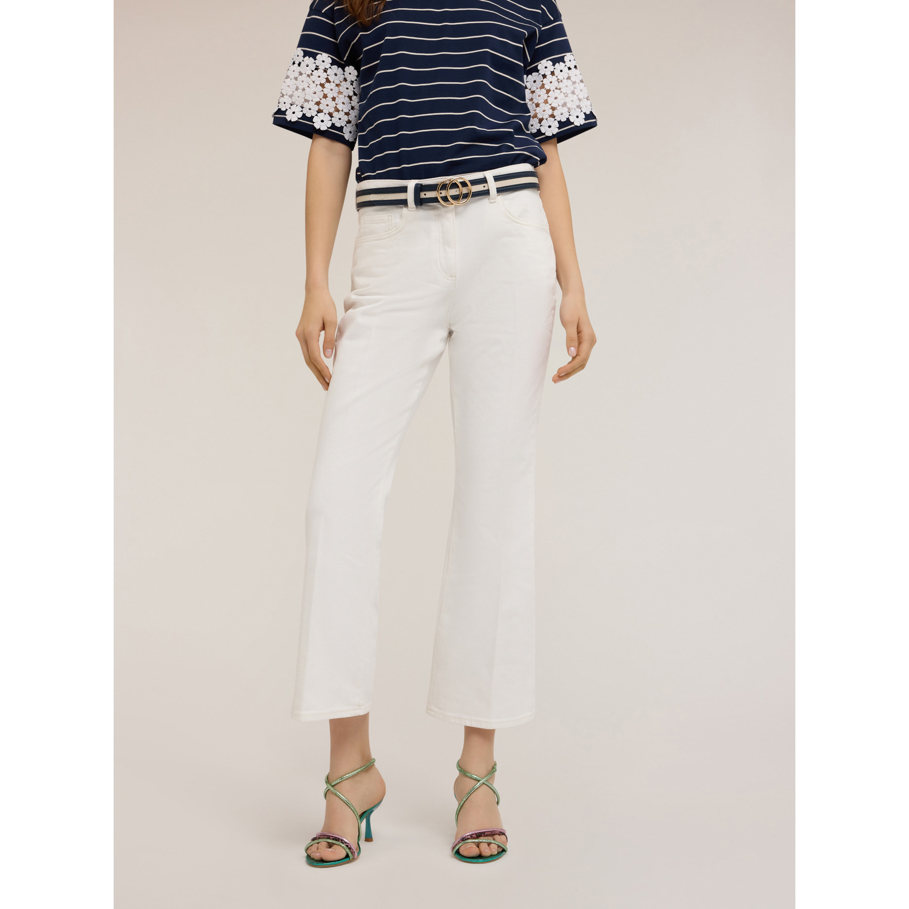 Motivi - Pantaloni kick flare in drill di cotone - Bianco