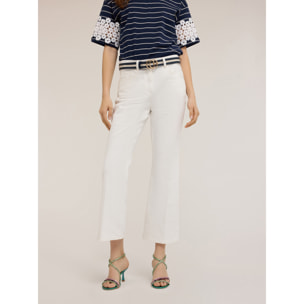Motivi - Pantaloni kick flare in drill di cotone - Bianco