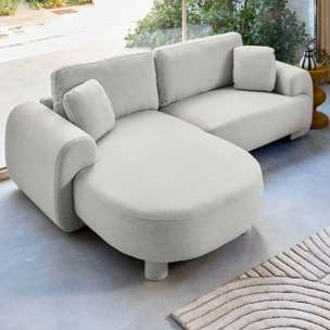 Canapé d'angle gauche 3 places tissu gris clair. pieds ronds L 231 x P 160 / 88 cm - Zenio