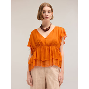 Motivi - Blusa con arricci e rouches - Arancione