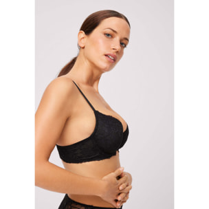 Reggiseno imbottito con ferretto in pizzo nero, coppe B e C