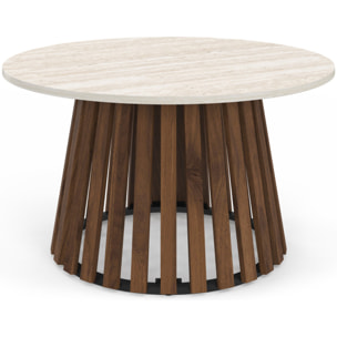 Table basse ronde Camélia effet travertin Ø70cm
