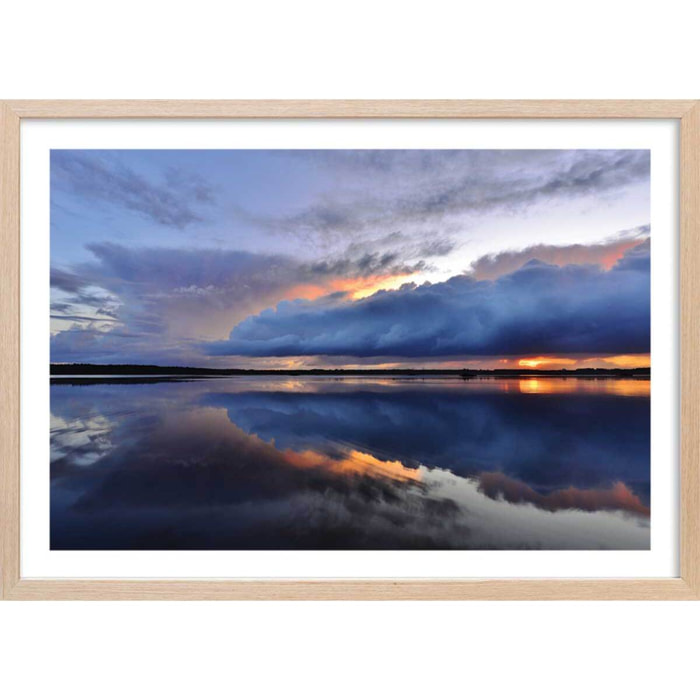 Affiche photo bleue reflets d'eau Affiche + cadre en bois - Chêne