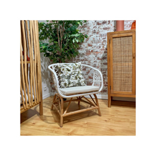 Fauteuil relax en rotin tressé bicolore blanc avec coussin – AURA