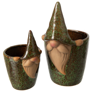 J-Line Cache-pot lutin - grès - vert/marron - large
