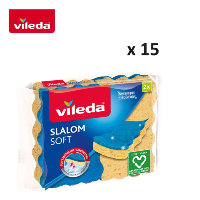 Vileda - Pack de 15 x 2 - Eponges en viscose Slalom Soft - 30 éponges