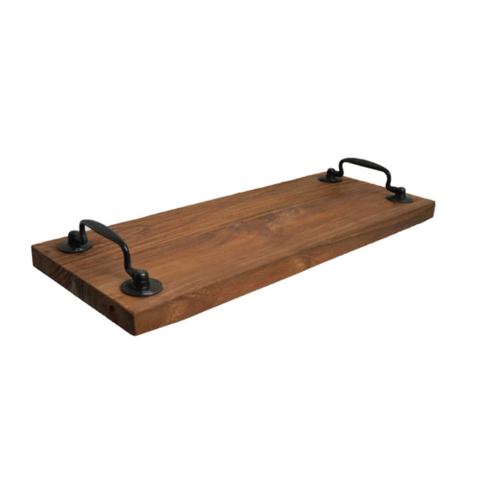 Plateau à apéro en bois de teck recyclé et métal, 38 cm - MORELIA