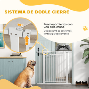 Barrera para Perros Puerta para Perros con Ancho Ajustable 76-104 cm Barrera de Seguridad para Perros con 2 Extensiones y Doble Bloqueo para Escaleras y Puertas Blanco