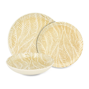 Service de table 36 pièces en grès à motif jaune SAVANE