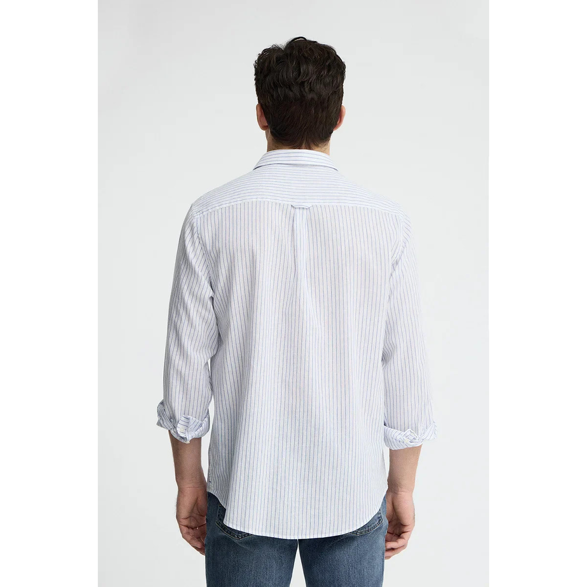 Camicia a righe bianca con colletto alla francese, taglio regolare e ricamo Polo Club