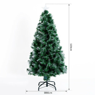 Sapin de Noël artificiel lumineux fibre optique LED multicolore + support pied Ø 66 x 120H cm 130 branches étoile sommet brillante vert