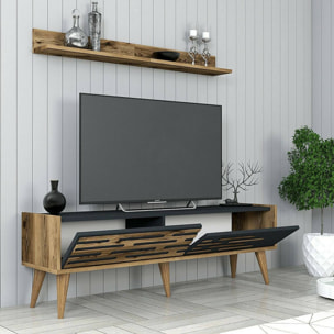 Mobile porta TV Daanesta, Credenza da soggiorno, Armadio basso per TV, Base parete attrezzata, 140x45h35 cm, Noce e Antracite