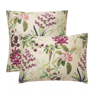 Taie d'oreiller satin de coton imprimé rose beige vert Parfum d'orchidee grege