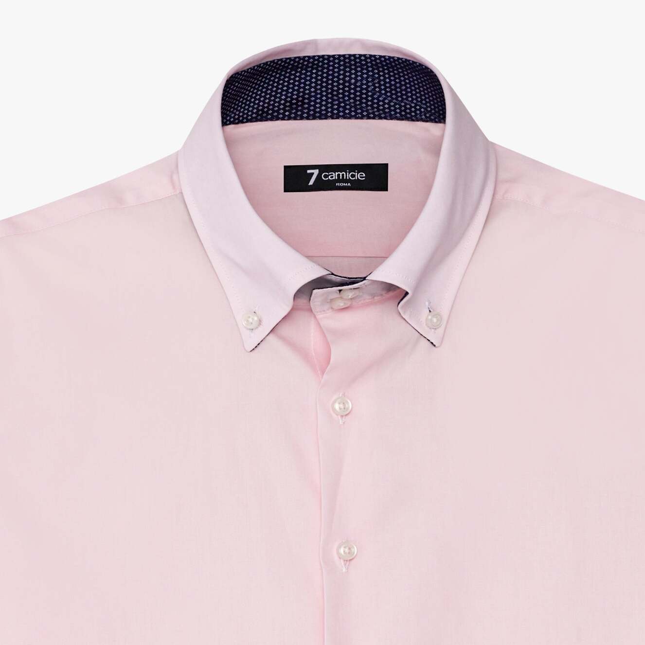 Camicia Uomo 2 Bottoni Button Down Slim Popeline Stretch Unito Rosa