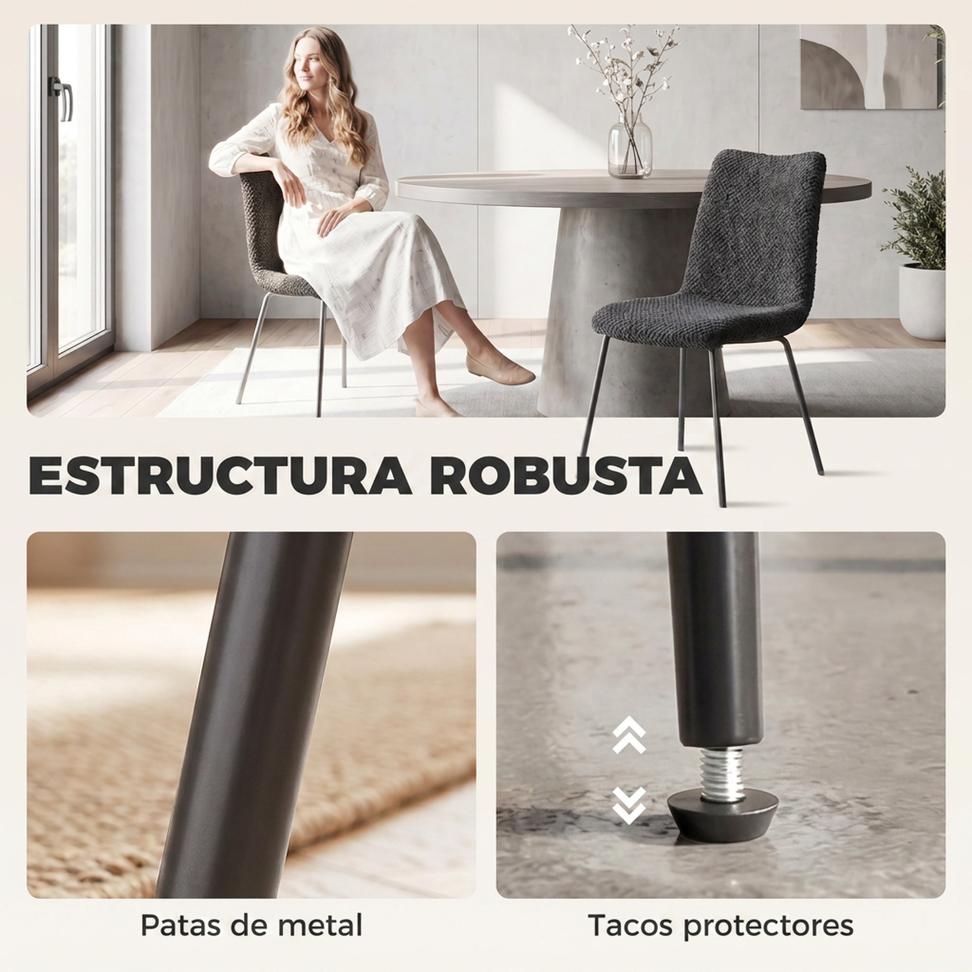 Pack de 2 Sillas de Comedor, Sillas de Cocina Modernas, Tapizadas de Terciopelo, Asiento y Respaldo Acolchados, Patas de Acero, Gris Oscuro