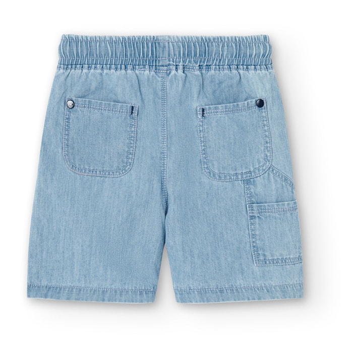 Bermudas denim para niÃ±o estampadas de color azul, Camiseta