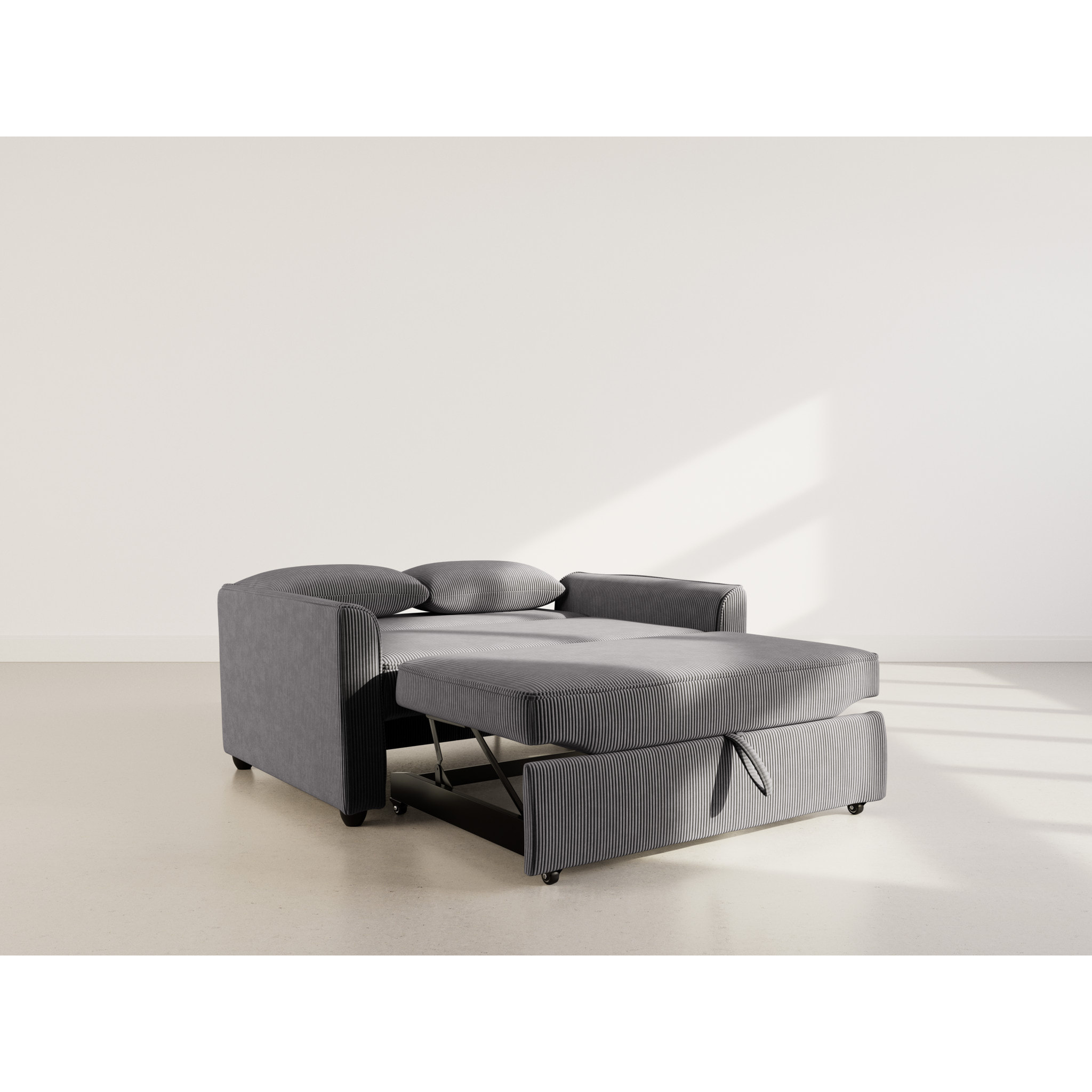 Ernest - Canapé droit 2 places convertible en velours côtelé - Gris