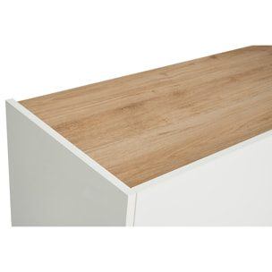 Buffet design blanc laqué brillant et bois clair 3 portes L155 cm NELIO