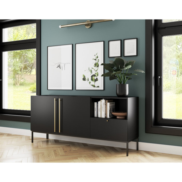 Felicia - buffet bas - noir - 2 portes, 1 tiroir et 1 niche - 180 cm - Noir
