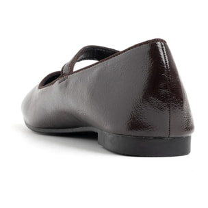 Ballerina punta quadrata con cinturino - MARRONE