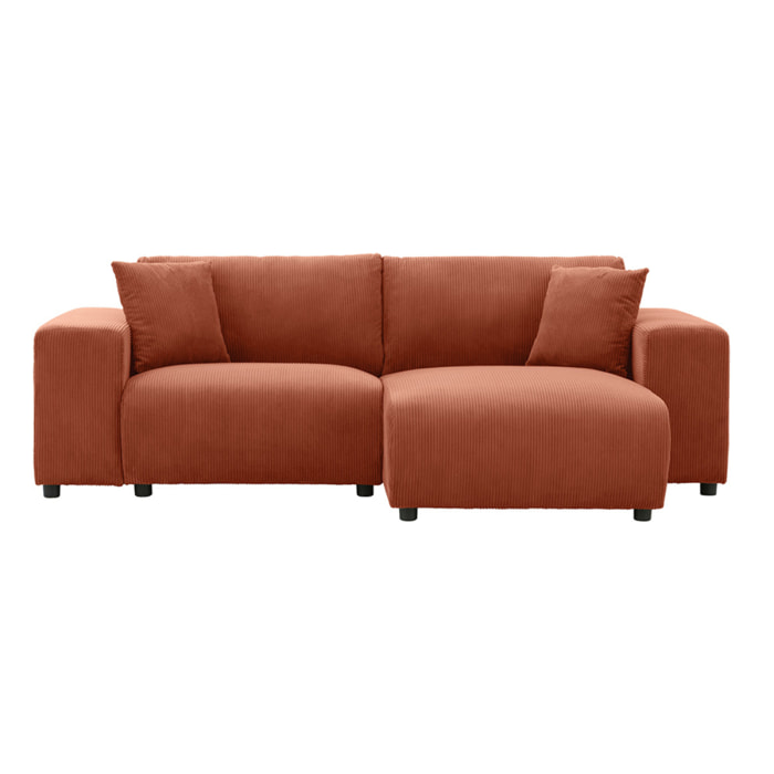 JAMBI Canapé d'angle modulable 3 places en velours côtelé terracotta