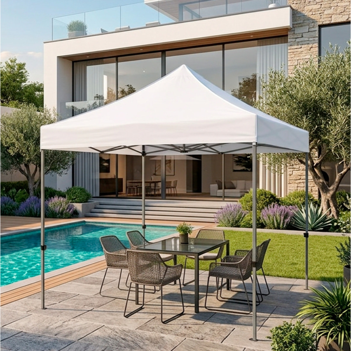 Gazebo Professionale 3x3 M Richiudibile Automatico In Acciaio Con Telo Oxford 1200D PVC Impermeabile e Anti UV A Fisarmonica con Sacche Bianco