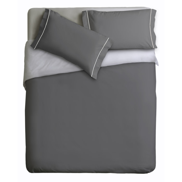 Parure Copripiumino Double-Color IPERSAN Puro Cotone Grigio/Bianco