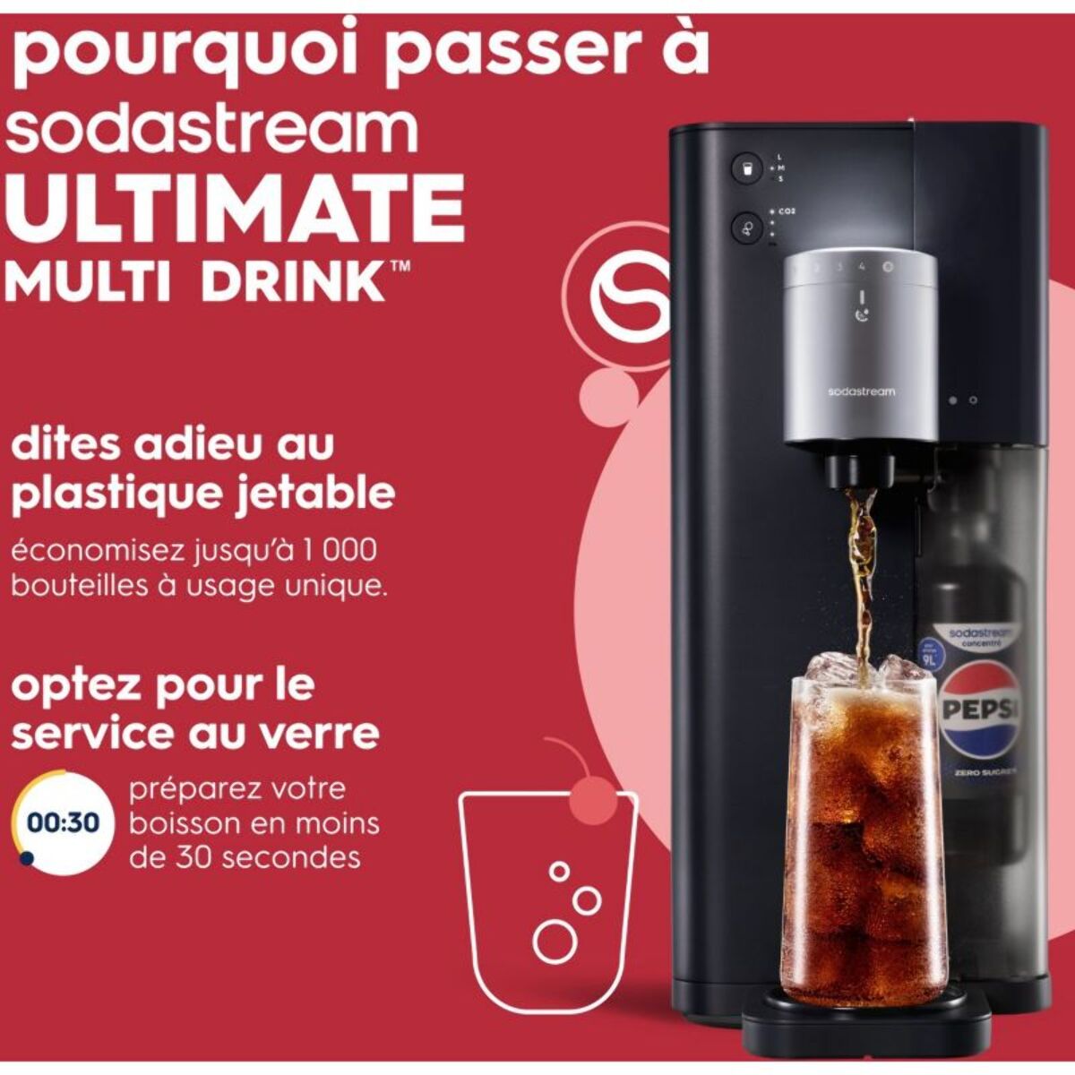 Machine à soda SODASTREAM Ultimate MULTI-DRINK Noir avec dosage automatique du concentré