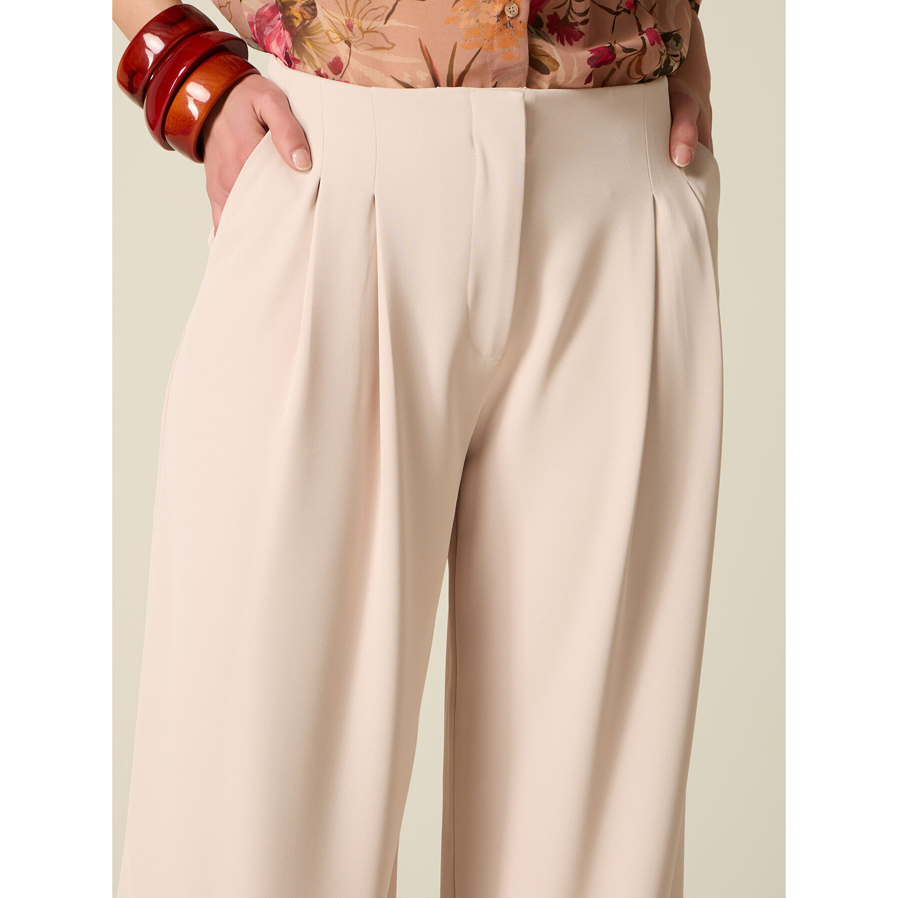 Oltre - Pantaloni palazzo in tessuto fluido - Beige
