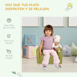 Sillón Infantil Mini Sofá para Niños de +3 Años con Asiento Acolchado Reposabrazos y Estructura de Madera Carga Máx. de 65 kg 49x45x44 cm Verde