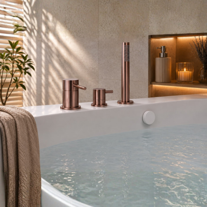 Mitigeur bain douche mécanique PAINI Ortence bronze cuivré + Vidage trop plein et bonde clic-clac siphon 90cm PAINI blanc mat