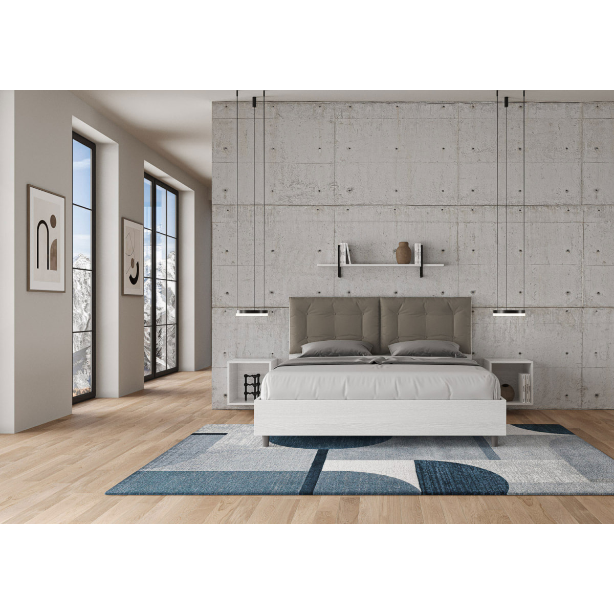 Cama sin somier 160x200 con cojines cuero sintético capuchino Egos Annalisa