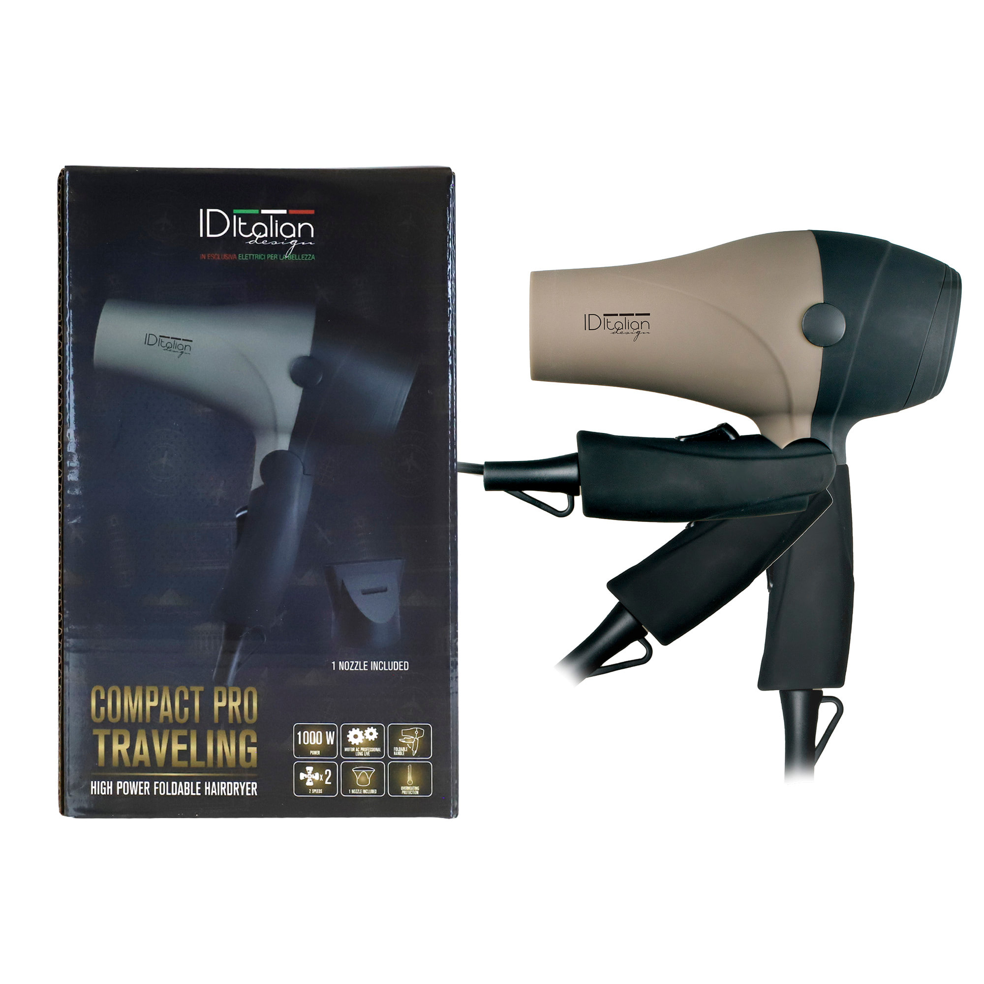 Asciugacapelli Compatto Da Viaggio 1000 W - Color Crema