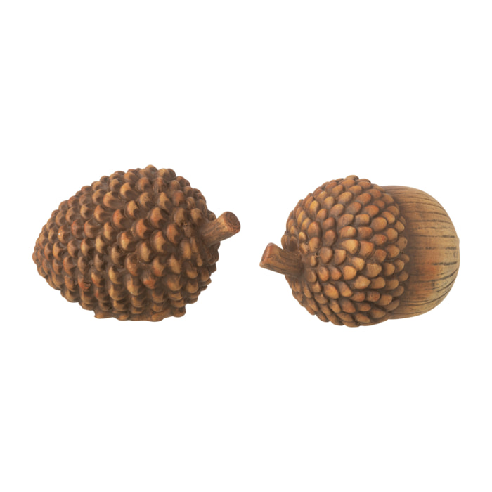 J-Line décoration gland + pomme De Pin - porcelaine - marron - 2 pcs