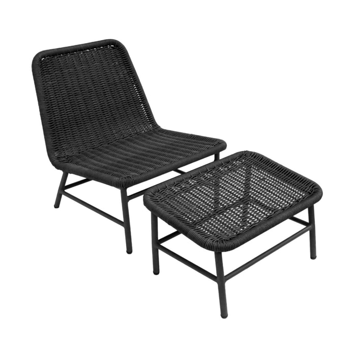 Fauteuil relax et repose pied aluminium et corde  LAGUNA