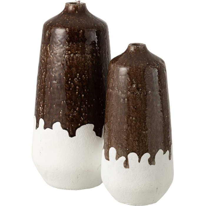J-Line Vase 2 Parties - céramique - blanc/marron foncé - large