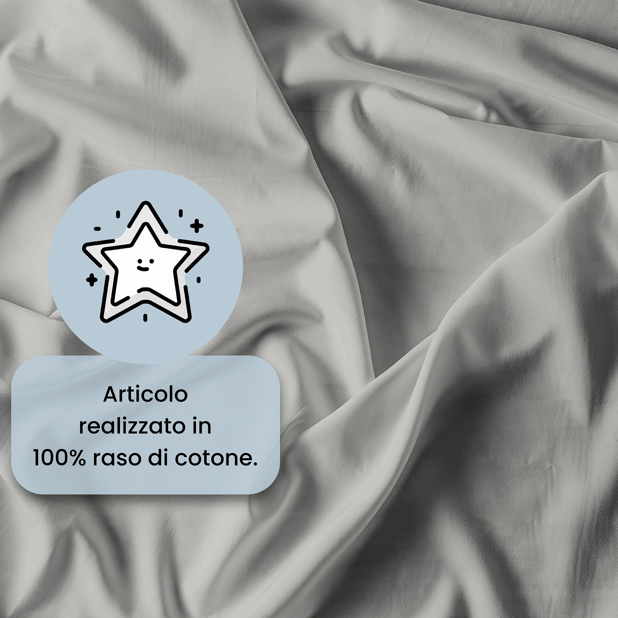 PARURE COPRIPIUMINO RASO CLOE, 100% Raso di Cotone, Made in Italy - GRIGIO CHIARO