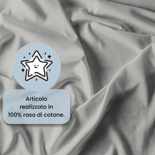 PARURE COPRIPIUMINO RASO CLOE, 100% Raso di Cotone, Made in Italy - GRIGIO CHIARO