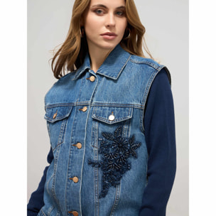 Oltre - Chaleco vaquero con aplicación floral - Azul