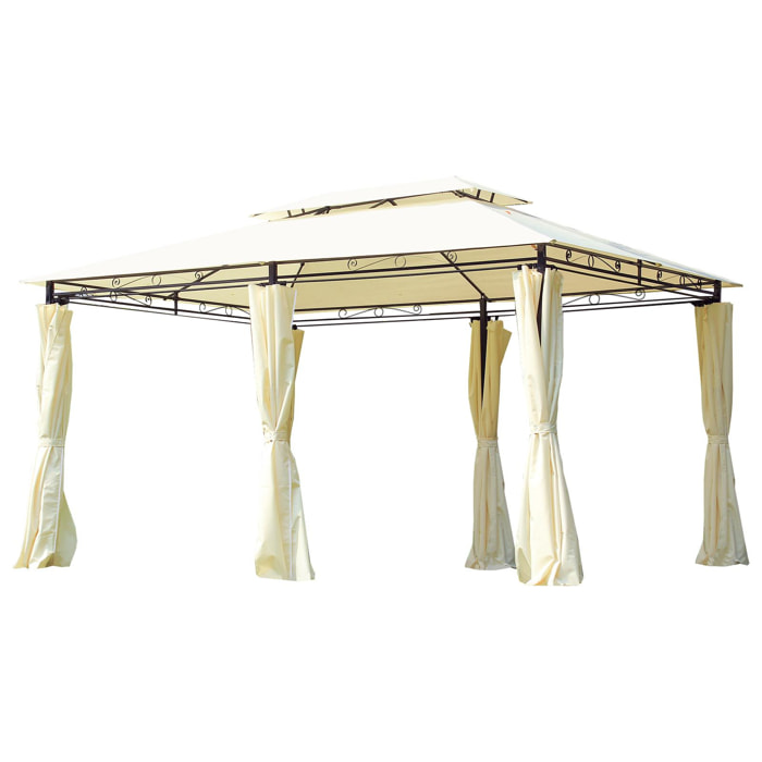 Tonnelle barnum pavillon de jardin style colonial double toit toiles latérales amovibles 3L x 4l x 2,65H m crème