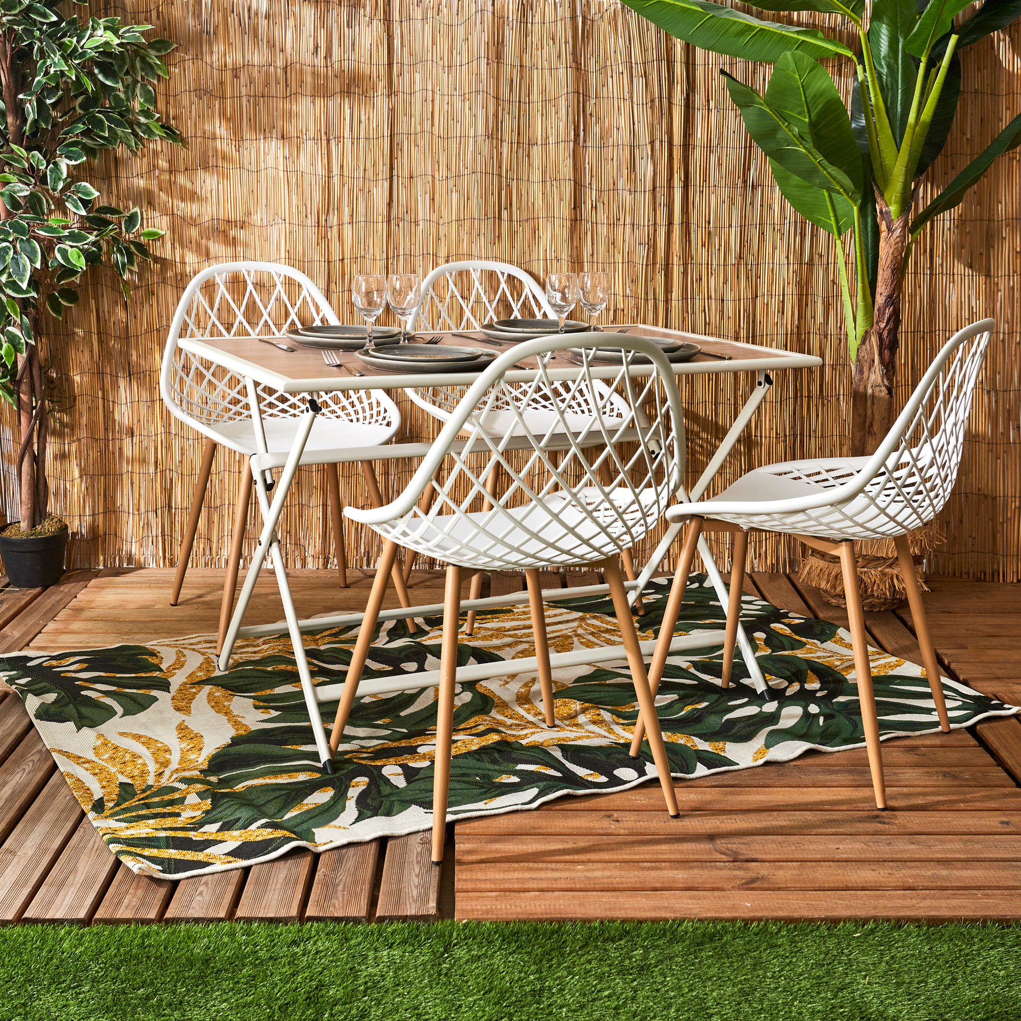 Table Metal Blanc Effet Bois Barcelone 110x70 M1